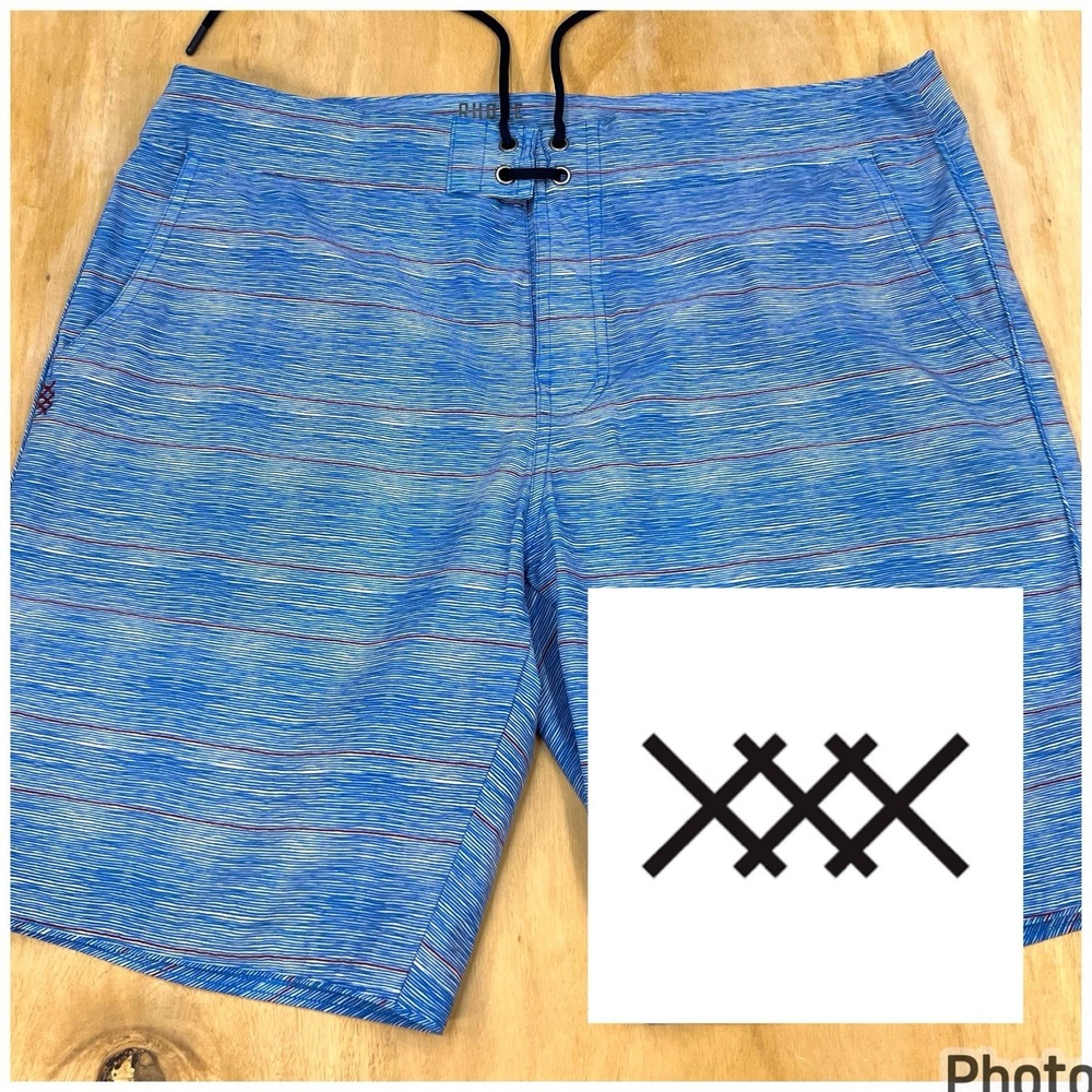 Rhone Tech Board Shorts Mens 36x9 Lightweight‎ Stretch Swim Beach Blue/Red